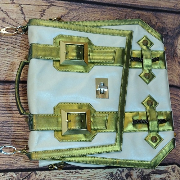 GUNAS Vegan Leather Cream and Iridescent Green Trim - Picture 3 of 16
